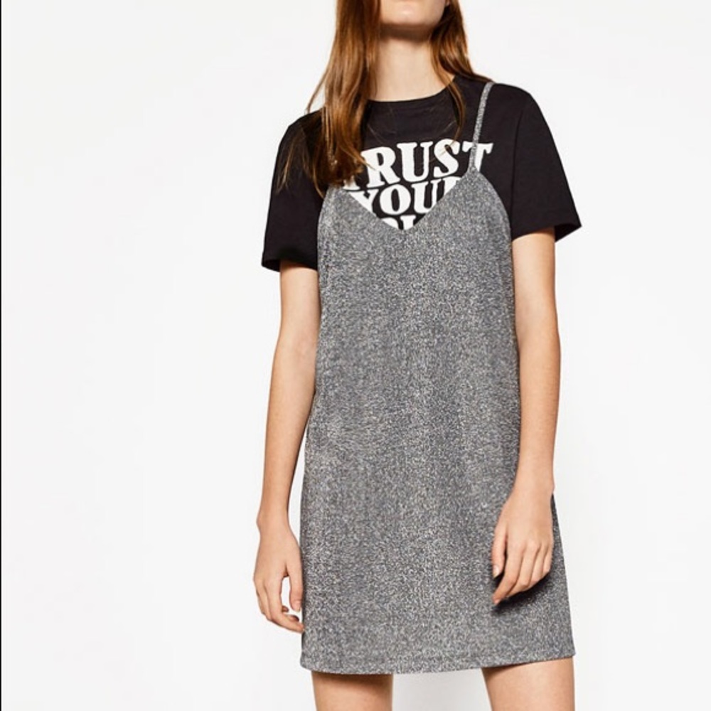 ✨ ZARA Shiny Metallic T Shirt Layered Dress